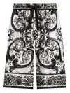 Dolce & Gabbana Maiolica Black And White Shorts With Elastic Drawstring Closure And All-over Print In Silk Man