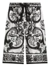 Dolce & Gabbana Maiolica Black And White Shorts With Elastic Drawstring Closure And All-over Print In Silk Man