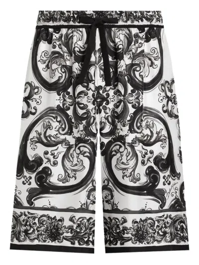 Dolce & Gabbana Maiolica Print Silk Twill Trousers Dolce E Gabbana In Black