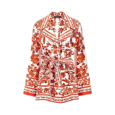 Dolce & Gabbana Maiolica Print Silk Vanity Shirt In Orange