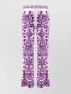 Dolce & Gabbana Maiolica Print Silk Wide Leg Trousers In Purple