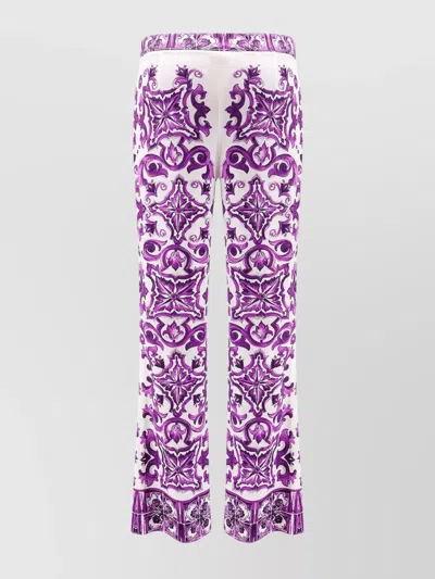 DOLCE & GABBANA MAIOLICA PRINT SILK WIDE LEG TROUSERS