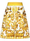 Dolce & Gabbana Majolica Print Brocade A-line Mini Skirt In Yellow & Orange