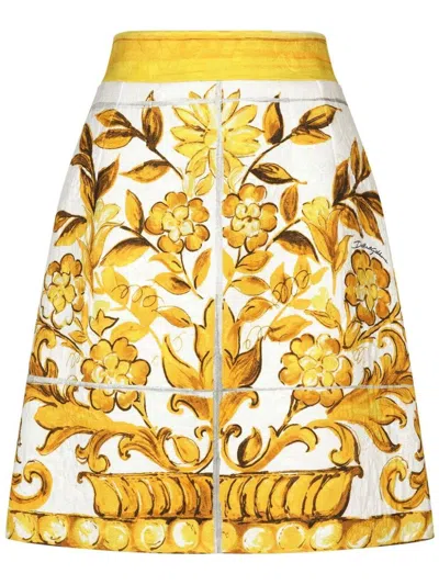 Dolce & Gabbana Maiolica Print Skirt In Yellow & Orange