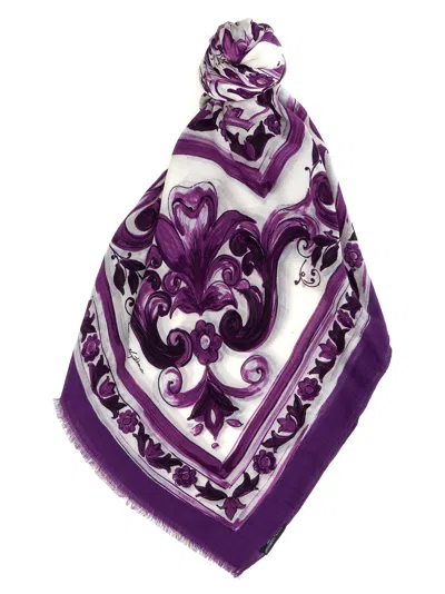 Dolce & Gabbana Maiolica Print Stole In Purple