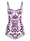 Dolce & Gabbana Maiolica-print Swimsuit In Purple