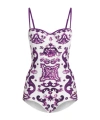 Dolce & Gabbana 'maiolica' Print One-piece Swimsuit In Purple