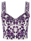 Dolce & Gabbana Cotton Blend Bustier Top With Maiolica Print In Purple