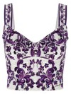 Dolce & Gabbana Cotton Blend Bustier Top With Maiolica Print In Purple