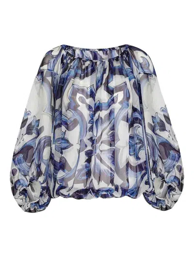 Dolce & Gabbana Maiolica Print Tunic In Blue