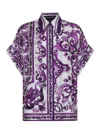 Dolce & Gabbana Silk Shirt With Bold Floral Print In Purple