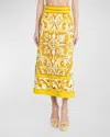 Dolce & Gabbana Majolica Print Midi A-line Skirt In Yellow Prt