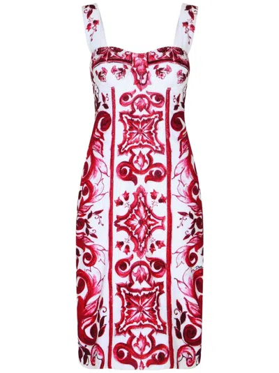 Dolce & Gabbana Fuchsia Maiolica Printed Tubino Dress In Pink