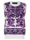 Dolce & Gabbana Silk Printed Crew Neck Vest In Purple