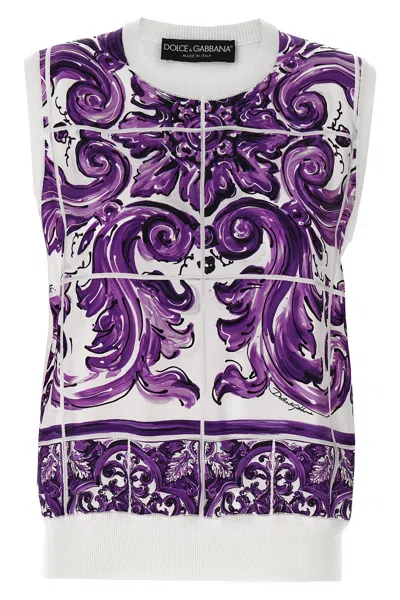 Dolce & Gabbana 'maiolica' Printed Vest In Purple