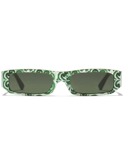 Dolce & Gabbana Kids' Maiolica Rectangle-frame Sunglasses In Green