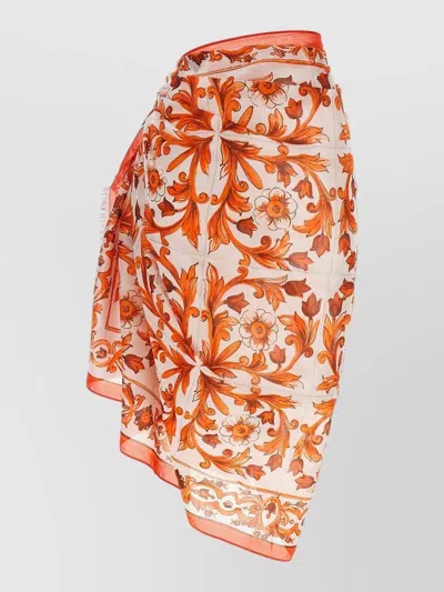 Dolce & Gabbana Maiolica Sarong Skirt Floral Asymmetric Hem In Multi
