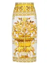 Dolce & Gabbana Majolica Print Silk Midi Pencil Skirt In Yellow