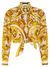 Dolce & Gabbana Maiolica Brocade Print Cropped Button-front Shirt In Yellow