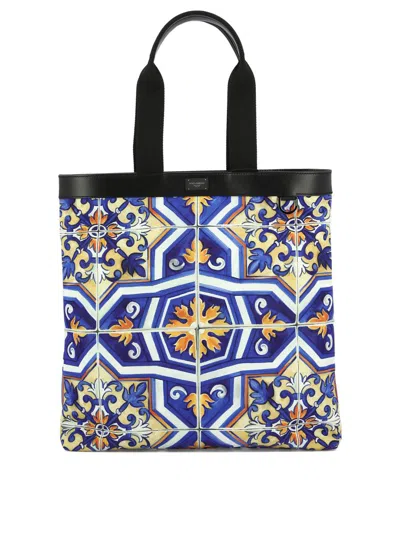 Dolce & Gabbana Maiolica Printed Tote Bag In Blue