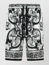 Dolce & Gabbana Maiolica Black And White Shorts With Elastic Drawstring Closure And All-over Print In Silk Man In Black