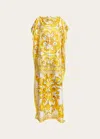 Dolce & Gabbana Maiolica Floral-print Silk-twill Kaftan In Mix Maiolica Gial