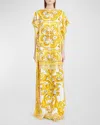 Dolce & Gabbana Maiolica Floral-print Silk-twill Kaftan In Mix Maiolica Giallo