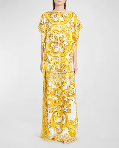 Dolce & Gabbana Floral-print Silk-twill Kaftan In Mix Maiolica Giallo