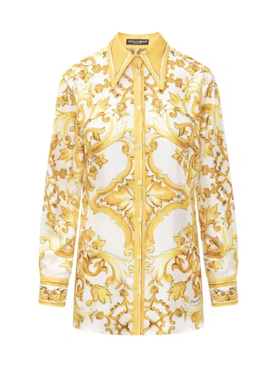Dolce & Gabbana Maiolica Silk Twill Shirt In Tn Giallo