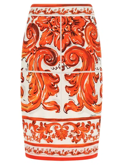 Dolce & Gabbana Orange Silk Midi Women's Skirt