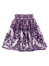 Dolce & Gabbana Violet Pleated Miniskirt With Rear Zip Closure And All-over Graphic Print In Cotton Woman In Pink
