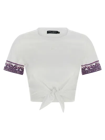 Dolce & Gabbana White Cotton Tie-front T-shirt