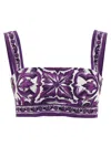 Dolce & Gabbana Cropped Printed Cotton-twill Top In Purple