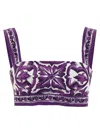 Dolce & Gabbana Cropped Printed Cotton-twill Top In Purple