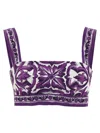 Dolce & Gabbana Cropped Printed Cotton-twill Top In Purple