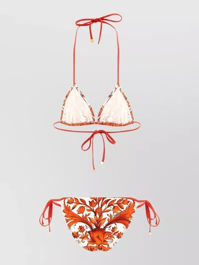 Dolce & Gabbana Maiolica Triangle Bikini Floral Print Hardware In Multi
