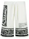 Dolce & Gabbana Majolica-print Double Piqué Bermuda Shorts In White
