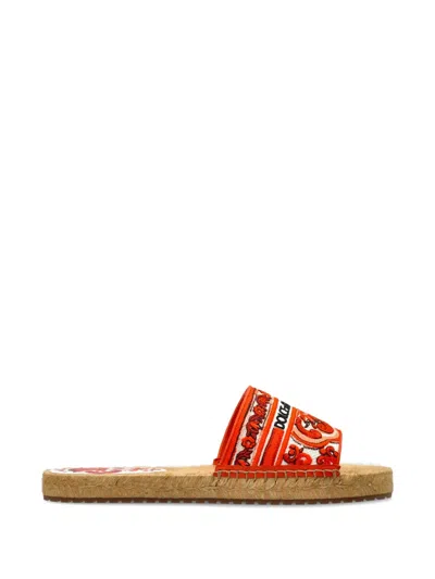 Dolce & Gabbana Maiolica-pattern Flat Espadrilles In Orange