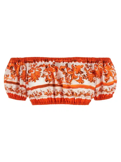 Dolce & Gabbana Maiolica-print Cotton Poplin Blouse In Orange