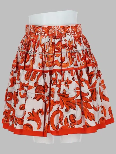 Dolce & Gabbana Maiolica-print Cotton Poplin Skirt In Orange