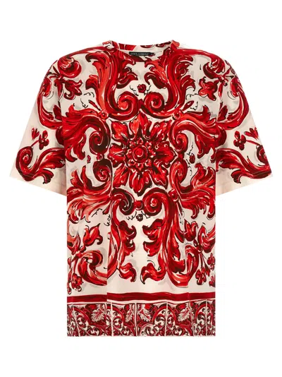 Dolce & Gabbana Maiolica-print Cotton T-shirt In Red