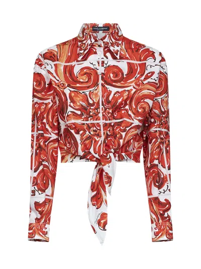 Dolce & Gabbana Maiolica-print Cropped Shirt In Multi