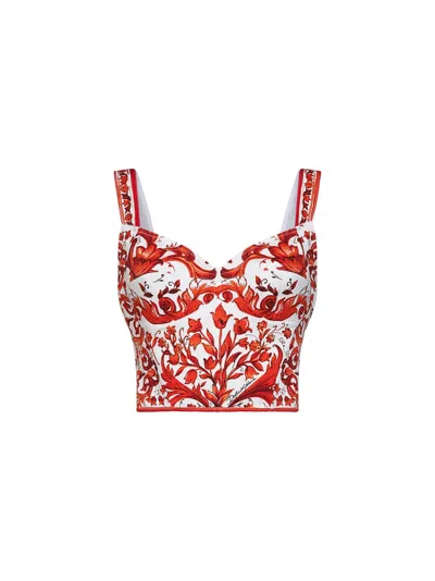 Dolce & Gabbana Maiolica-print Silk Tank Top In Multi