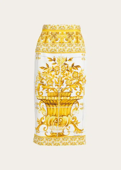 Dolce & Gabbana Maioliche Print Midi Pencil Skirt In Yellow