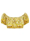 Dolce & Gabbana Cotton Poplin Crop Top With Majolica Print In Yellow
