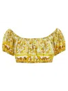 Dolce & Gabbana Cotton Poplin Crop Top With Majolica Print