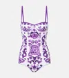Dolce & Gabbana 'maiolica' Print One-piece Swimsuit In Purple