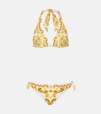 Dolce & Gabbana Triangle Print Bikini In Yellow