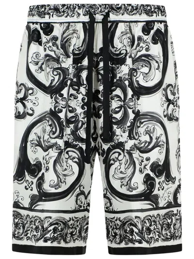 DOLCE & GABBANA DOLCE & GABBANA 'MAJOLICA' BLACK SILK BERMUDA SHORTS