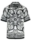 Dolce & Gabbana Maiolica Black And White Bowling Shirt With Cuban Collar And All-over Print In Silk Man In Black